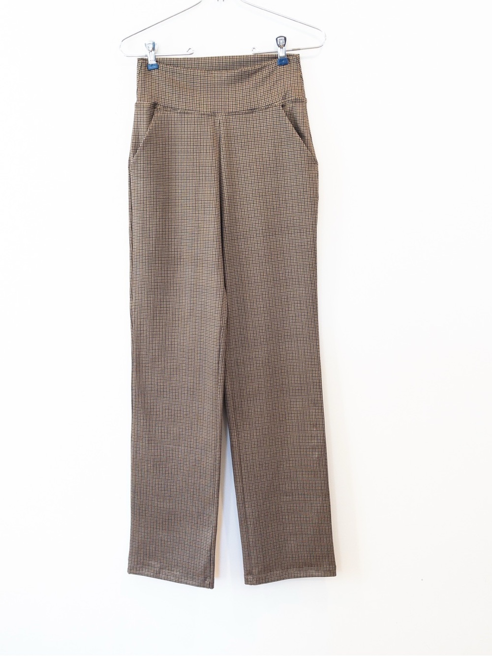 Kira Grace Kiragrace Tan & Black Houndstooth Hi Rise Straight Pants Trousers XS